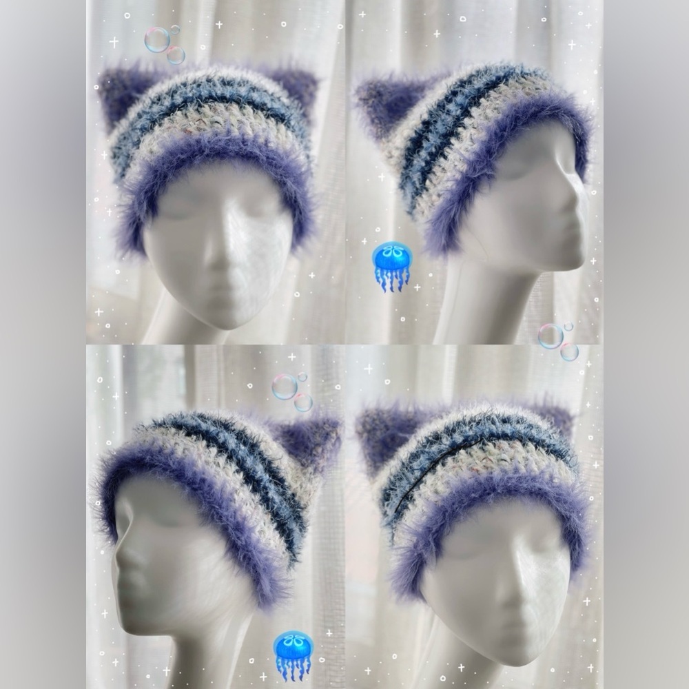 Handmade Crochet Cat Ear Beanie 🪼